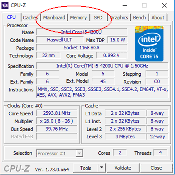 CPU-Z, Arbeitsspeicher